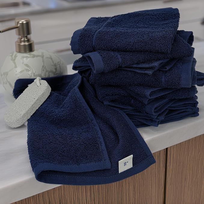 Tens Towels Pack of 60 Washcloths, 12 x 12 Inches, Lighter Weight, Quick to Dry, Super Soft & Absorbent, Gentle Face Towels, Hotel Quality, Perfect for Bathroom, Gym, Spa (Navy, 60 Pack)
