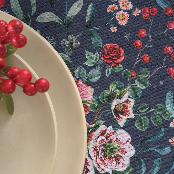 Maison d' Hermine Table Cloth Round Table 100% Cotton 69 Inches Fall Tablecloth Reusable Everyday Use for Thanksgiving Christmas Decorations Dining Farmhouse Party (Christmas Joy)