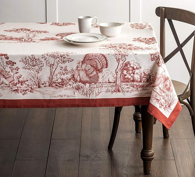 Maison d' Hermine Table Cloth Rectangle Table 100% Cotton 54 x 72 Inches Fall Tablecloth Reusable Everyday Use for Thanksgiving Christmas Decorations Dining Farmhouse Party (Holy Jouy - Red)