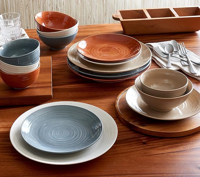 Sango Siterra Painter's Palette 16-Piece Stoneware Dinnerware Set - Service for 4, Ceramic Plates and Bowls Sets, Chip Resistant, Rustic Dishware, Microwave & Dishwasher Safe Kitchen Dishes