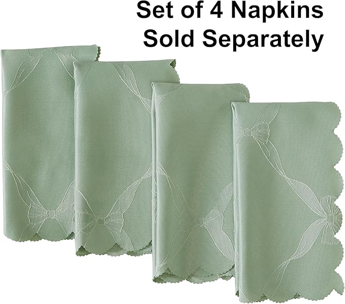Newbridge Ribbons and Bows Damask Spring & Easter Holiday Fabric Tablecloth, Sage Green, 60 x 102 Inch Rectangle, Wrinkle & Stain Resistant Table Cover