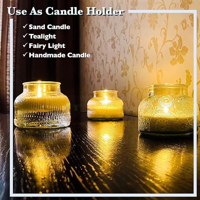 Decorative Glass Jar with Airtight Wooden Lid 40 oz, Flower Embossed Wide Mouth Vintage Kitchen Food Storage Container for Cookie Candy Honey Flour Spice Coffee Tea, Home Decor Sand Candle Holder Vase