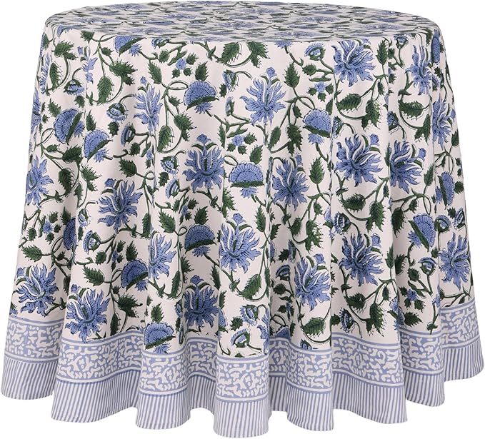 ATOSII Taj 100% Cotton Round Tablecloth, Handblock Print Floral Table Cloth for Kitchen Dining Linen I Parties, Weddings, Outdoors I 90" Inches Round