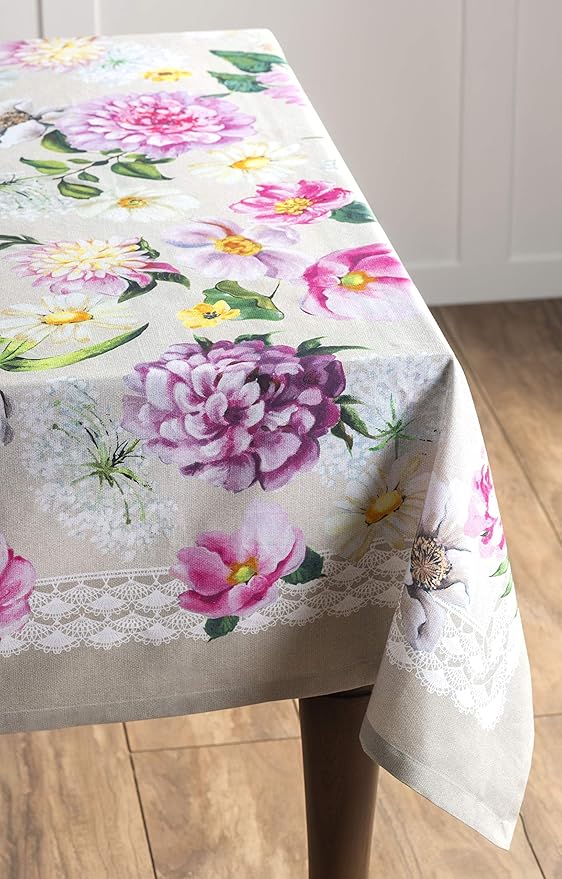 Maison d' Hermine Table Cloth Square Table 100% Cotton 60 x 60 Inches Tablecloth Reusable Decorative for Dining Room Farmhouse Home Valentines Day Decorations Spring Summer - Pivoine