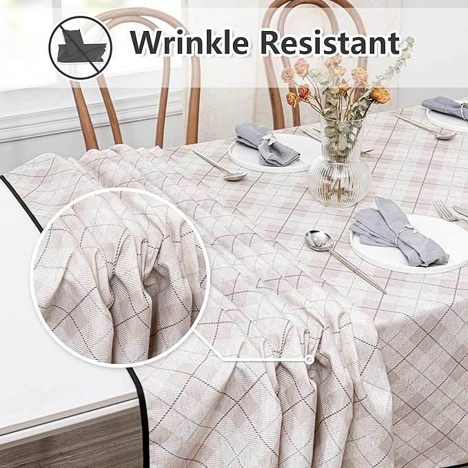 MYSKY HOME Table Cloth 60x120 in Rectangle, Heavy Duty Linen Look Waterproof Tablecloths Farmhouse Tablecloth, Wrinkle Free Table Cover with Black Plaid for Kitchen Dining, Party