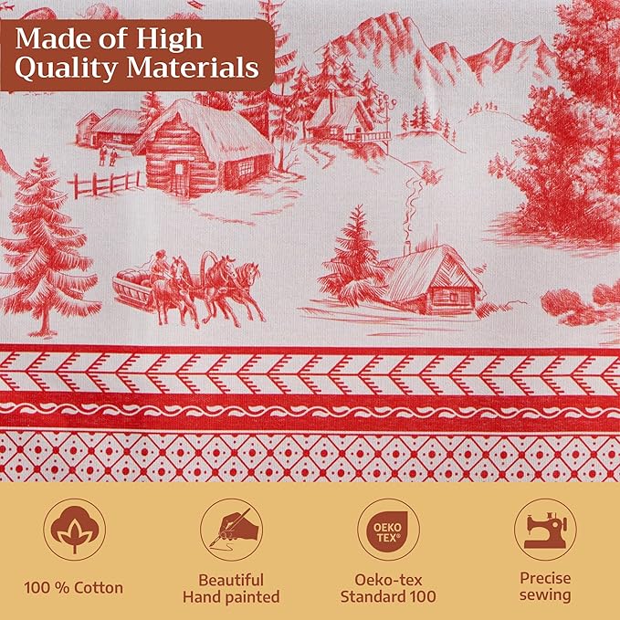 Maison d' Hermine Table Cloth Rectangle Table 100% Cotton 60 x 90 Inches Fall Tablecloth Reusable Everyday Use for Thanksgiving Christmas Decorations Dining Farmhouse Party (Winter Jouy)