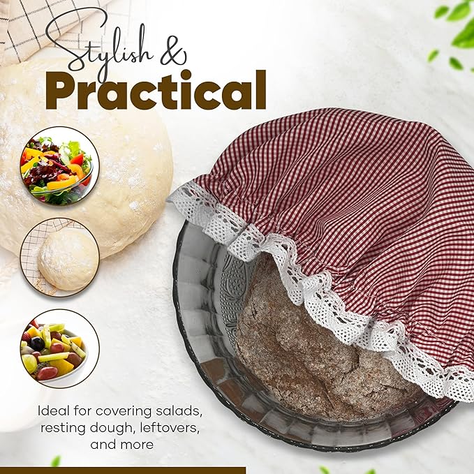 XIO&MIA Reusable Bowl Covers 5 Sizes – Stretch Fabric Bread Proofing Covers for Sourdough Fermentation & Food Storage – Eco-Friendly Kitchen Gift for Bakers, Christmas, Mother’s Day & Housewarming