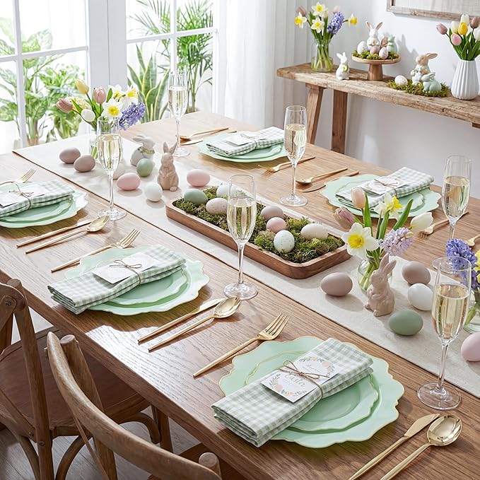 WDF 175Pcs Sage Green Plastic Plates With Gold Rim - Disposable Sage Green Plates 25guest Disposable Dinnerware Ideal for Party/Wedding/Spring Party/Easter