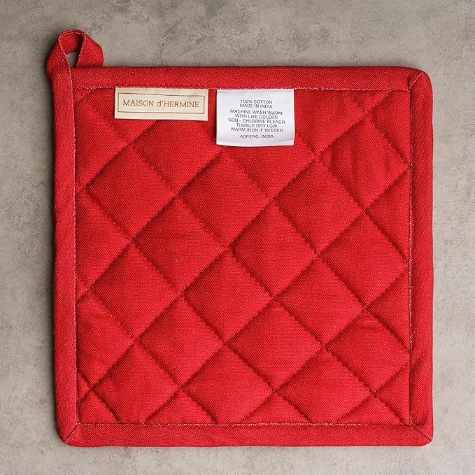 Maison d' Hermine Pot Holders Set 100% Cotton Heat Resistant Potholders 8" x 8" Hot Pads with Loop for Thanksgiving Christmas Decorations BBQ Baking Handling Hot Pans (Pack of 2, Fairy Christmas)