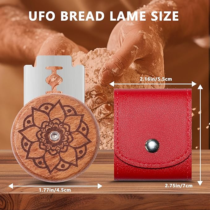 UFO Bread Lame Cutter for Homemade Sourdough,Bread Scorer Tool for Sourdough with 5 Blades and Case,Slashing Tool Bread Cutting Knife for Artisan Bread and Baguette Makers,Lotus-red