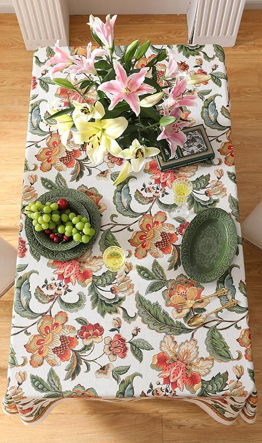 patdrea Designer Vintage Linen Square Tablecloth,Provencal Rustic Floral Pattern Tablecloths,Decorative Table Cover Cloth for Kitchen,Dining,Tea Party,Home,Christmas,67"*67"