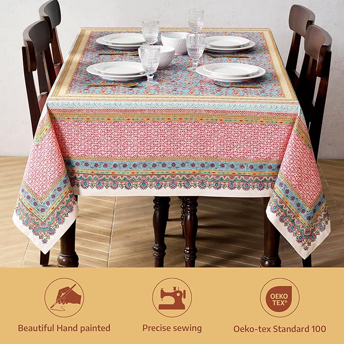 Maison d' Hermine Premium Table Cloth Rectangle Table 100% Combed Cotton 120 x 70 Inches Tablecloth Reusable Decorative for Dining Room, Farmhouse, Home, Party, Festive & Wedding - Lauris