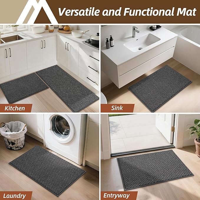 COSY HOMEER Kitchen Rugs 20"x32" Non-Slip Kitchen Mats for Floor Absorbent Stain Resistant Kitchen Floor Mat Machine Washable Rugs for Kitchen,Hallway,Sink,Dark Grey