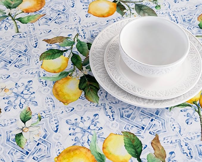 Maison d' Hermine Table Cloth Round Table 100% Cotton 63 Round Inches Tablecloth Reusable Decorative for Dining Room Farmhouse Home Valentines Day Decorations Spring Summer - Citrus