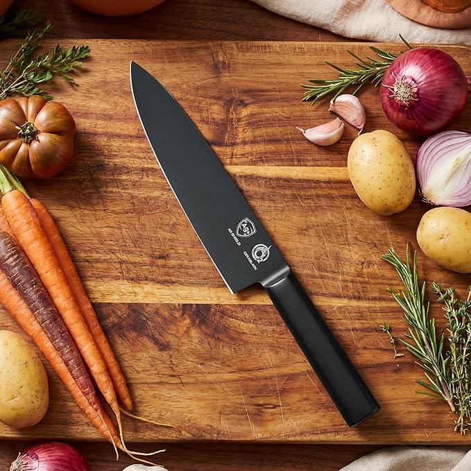 OOU® Black Blade 8 Inch Chef Knife with AgShield™ & Cerablack™ Technology, Rust-Resistant & Easy-Clean Finish, High Carbon Stainless Steel for Meat & Vegetables