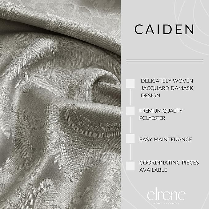 Elrene Home Fashions Caiden Elegance Damask Waterproof, Stain & Wrinkle Resistant Fabric Tablecloth, 52" x 52" Square, Silver