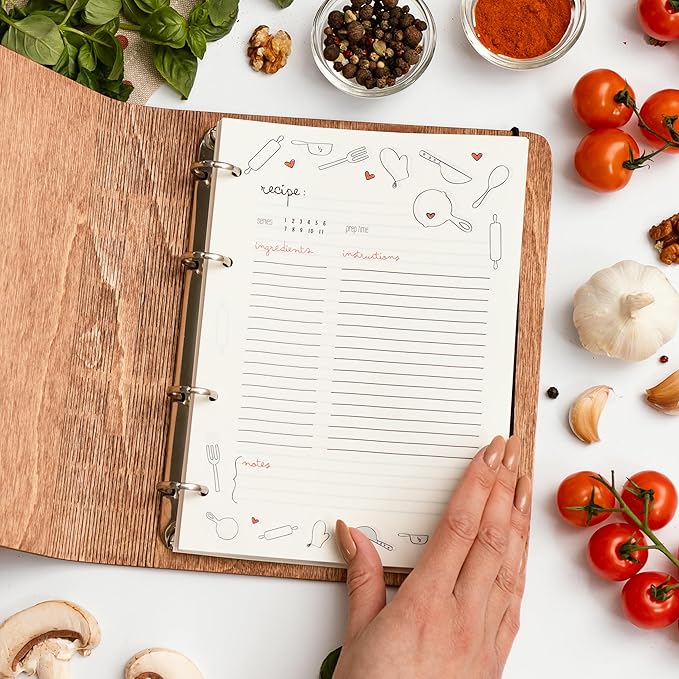 ENJOY THE WOOD Wooden Blank Recipe Book Binder - Personalized Recipe Notebook - Family Cookbook Journal Custom Sketchbook To Write In Organizer by Enjoy The Wood (Pasta, Small (A6))