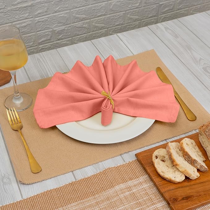 Blue Needles Solid Cloth Napkins Set of 12 Salmon 100% Cotton Dinner Napkins 18x18 inches - Soft, Reusable, Absorbent & Washable Linen, Ideal for Wedding Events, Parties & Everyday Use
