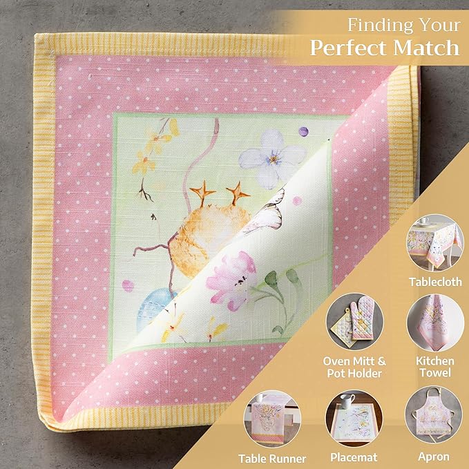 Maison d' Hermine Cloth Napkins Set of 4 100% Cotton Everyday Reusable Square Napkins Cloth Washable Dinner Party Wedding Restaurant Valentines Day Decorations Spring/Summer (Easter Zest, 20" x 20")