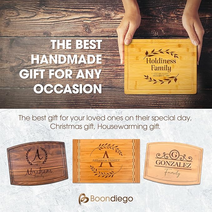 Personalized Cutting Boards Wood Engraved – Lovely Birthday, Anniversary, Bridal Shower, Wedding Present – Christmas gift- House warming gift for couple- Master Grill- Dad-US Handmade