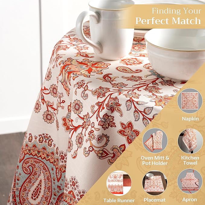 Maison d' Hermine Table Cloth Round Table 100% Cotton 69 Inches Fall Tablecloth Reusable Everyday Use for Thanksgiving Christmas Decorations Dining Farmhouse Party (Cachemire)