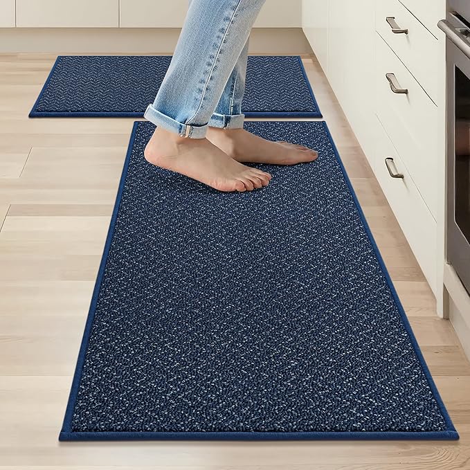 COSY HOMEER Kitchen Rugs and Mats 2PCS Non Slip Kitchen Mats for Floor Washable Stain Resistant Kitchen Runner Rug Sets Absorbent Kitchen Floor Mat 20"x32"+20"x48",Navy Blue