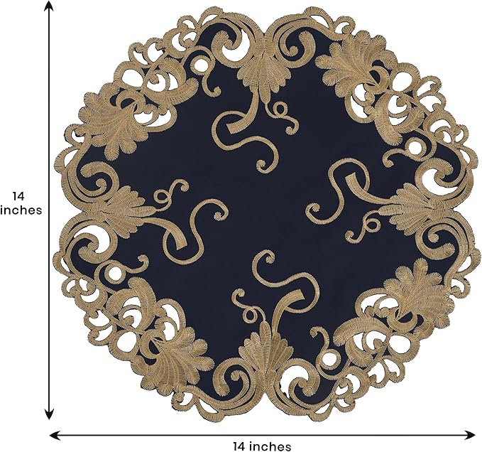 Decozen Set of 4 Doilies for Table, Lace Doilies - Rustic, Crochet, Farmhouse, Kitchen, Round Christmas Placemats - Dining Table Centerpiece Decor - 15 inch Gold Blue, The Vintage Opulence Collection