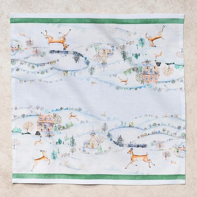 Maison d' Hermine Cloth Napkins Set of 4 100% Cotton for Thanksgiving Christmas Decorations Everyday Reusable Square Fall Napkins Cloth Washable Dinner Party (Snowy World, 20"x20")