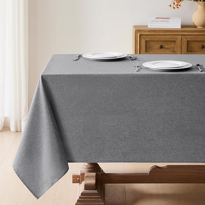 Faux Linen Tablecloths for Rectangle Tables, 2 Pack Burlap Textured Table Cloths Washable Farmhouse Table Cover Water Resistant for Dining, Wedding, Outdoor(Darkgrey, 60"×84")