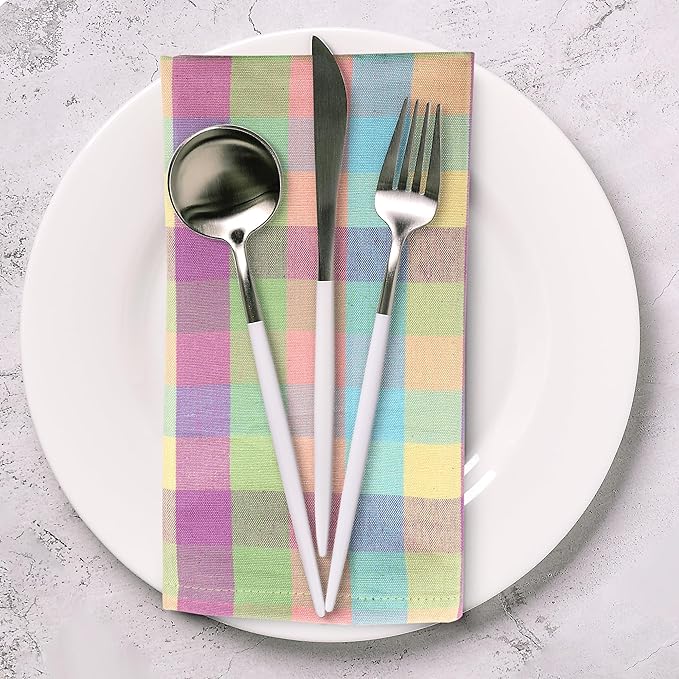 Urban Villa Cloth Napkins Set of 12 20x20 Inches 100% Cotton Napkins Cloth Washable Soft Durable Reusable Absorbent Table Dinner Napkins Cloth for Hotel Lunch Restaurant Weddings Parties-Easter Checks