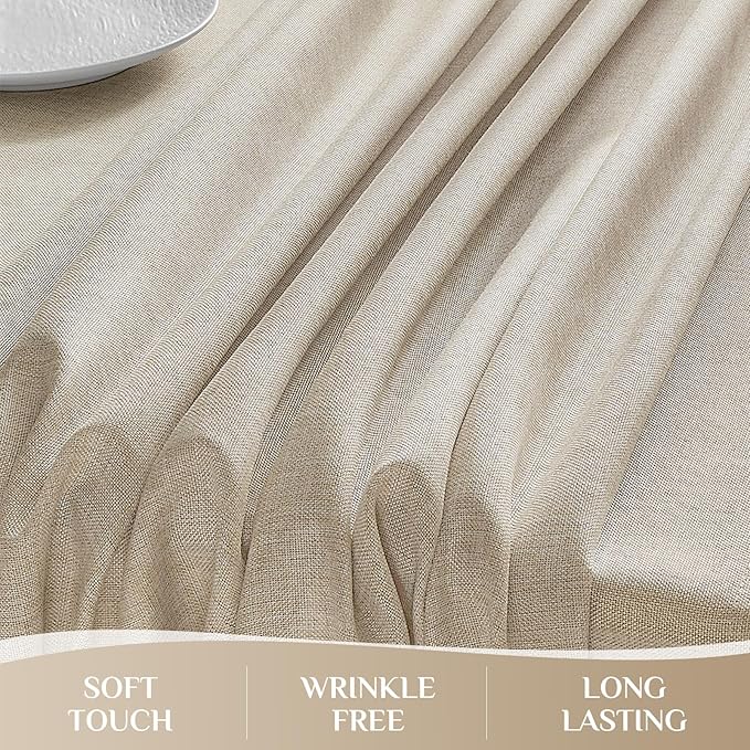 Softalker Large Outdoor Tablecloths 104x60 inch Beige Rectangular Faux Linen Table Cloth Waterproof Stain and Wrinkle Resistant Table Cover for Spring Easter Summer Party Picnic Decor Modern Tabletop