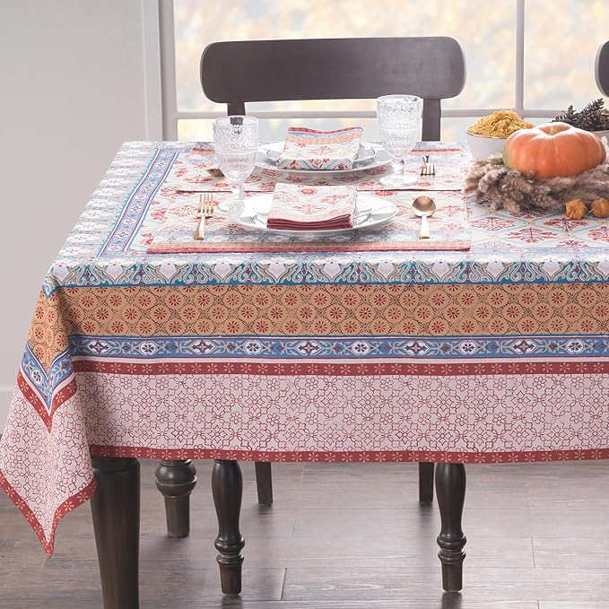 Maison d' Hermine Table Cloth Rectangle Table 100% Cotton 70 x 120 Inches Fall Tablecloth Reusable Everyday Use for Thanksgiving Christmas Decorations Dining Farmhouse Party (Romane)