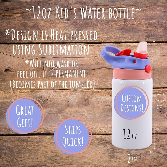 Personalized Train Water Bottle for Kids / 12oz Insulated Stainless Steel Cup with Lid & Straw/Custom Name Locomotive Bottle for School, Preschool, or Travel/Train Track Design