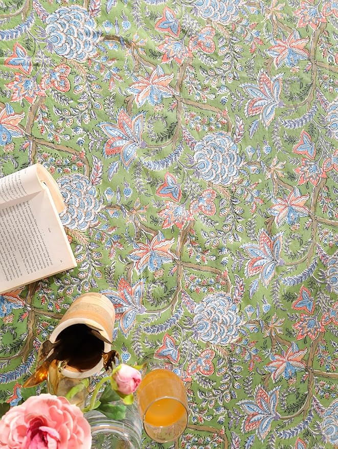 Hand Block Printed Table Cover - Exquisite Design, Premium Cotton Fabric, Perfect for Dining and Decor, Dining Table Linen (Forest Ash Elegance, 14 Seater 72 x 160 Inches Rectangle)