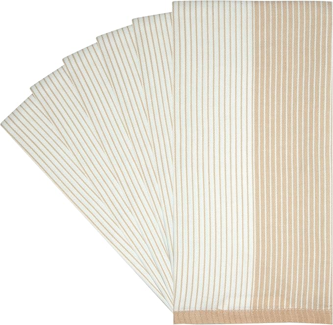 Premium Kitchen Towels (20”x 28”, 6 Pack) | Yarn Dyed Flat Woven Stripe Kitchen Towel Set| 238 GSM | Highly Absorbent with Hanging Loop | Tan
