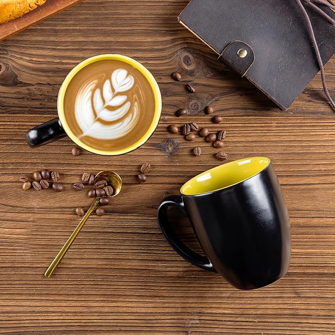 GBhome 12oz Coffee Mugs Set of 6, Large Ceramic Coffee Mugs for Man, Woman, Dad, Mom, Modern Coffee Mugs Set with handle for Tea/Latte/Cappuccino/Milk/Cocoa. Dishwasher&Microwave Safe,Yellow