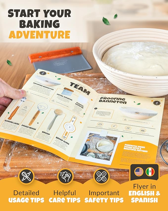 Sourdough Kit inkl. 7 different Bread Making Tools like a 9 inches Sour dough Banneton Bread Proofing Basket - Bread Making Kit, Banneton-Basket, Sourdough-Starter-Kit-Supplies, Baking-Kit