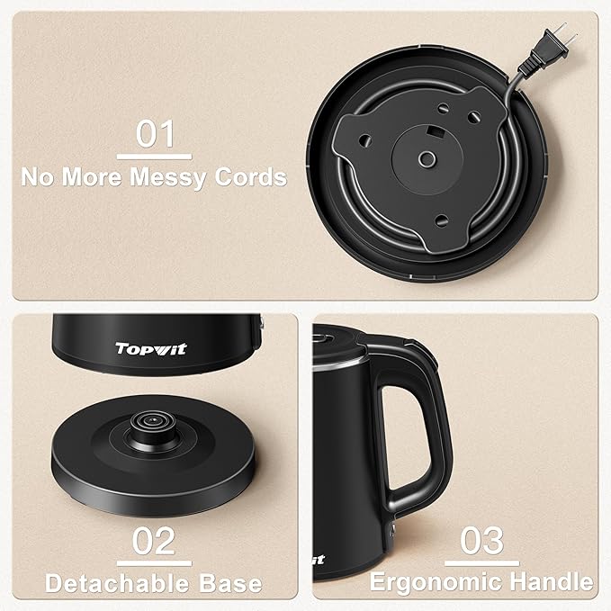 0.8L Small Electric Kettle, Portable Travel Kettle Stainless Steel - 800W Fast Boiling, Auto Shut-Off & Boil-Dry Protection, Tea Kettle for Home, Office, Business Trip, Hotel, Dorm