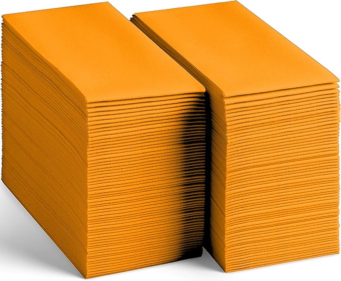 200-Pack Disposable Linen-Feel Luminous Orange Napkins, 12" x 17" Cloth-Like Paper Dinner Napkins For Wedding, Bathroom, Party Or Event