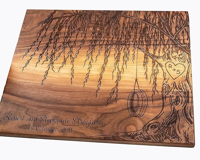 Personalized Cutting Board -Willow Tree of couple with intitals in the heart of the tree! Willow represents 9 Year Anniversary
