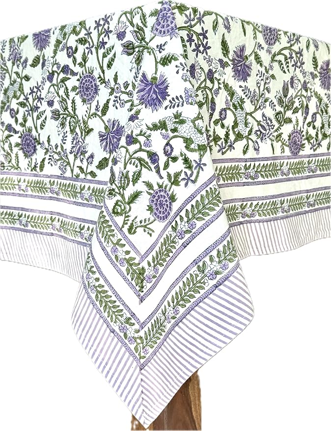 ATOSII Mahoka 100% Cotton Square Fall Tablecloth, Handblock Floral Linen Table Cloth for Kitchen Dining Table I Parties Wedding Christmas Thanksgiving I Fall Home Decor 60 X 60 Inches I 4 Seater