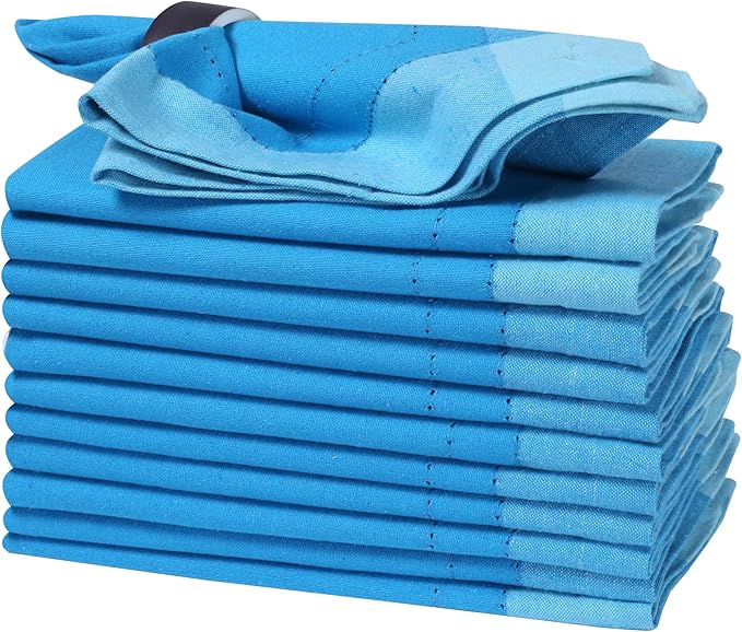 Homidate Cotton Cloth Napkins Set of 12 – 20x20 Blue Multi Double Hemstitched – Machine Washable Dinner Napkins for Weddings, Parties & Father’s Day Celebrations