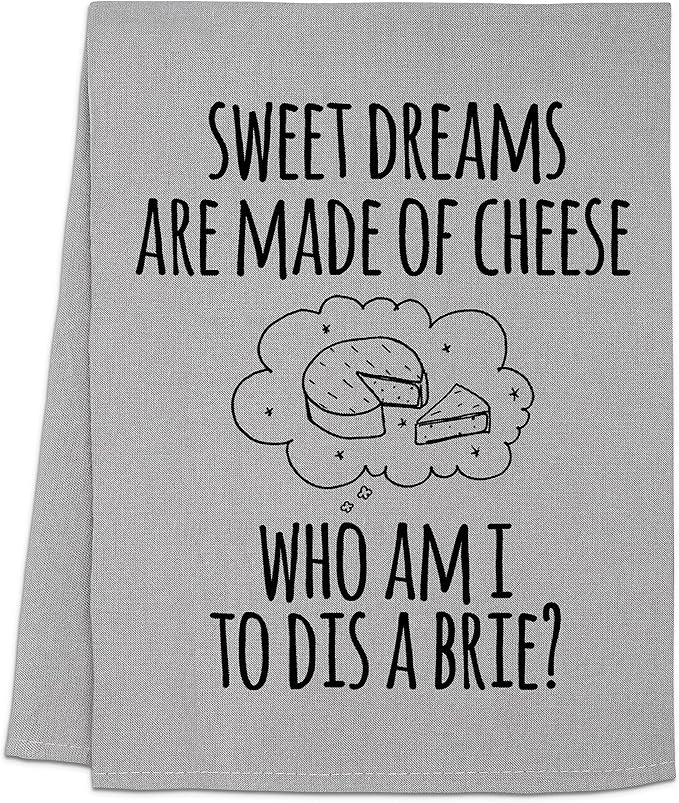 Moonlight Makers Cheese-Themed Funny Kitchen Towels - Decorative Handmade Cotton Dish Towels, Absorbent Tea Cloth, Unique Housewarming Gifts, 28x28in - Sweet Dreams are Made of Cheese, Gray, 1-PC