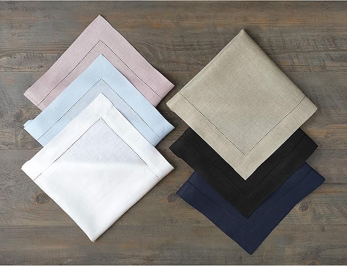 Solino Home Red Linen Napkins Set of 4-100% Pure Linen Hemstitch Dinner Napkins 20 x 20 Inch for Valentines, Winter - Classic Hemstitch