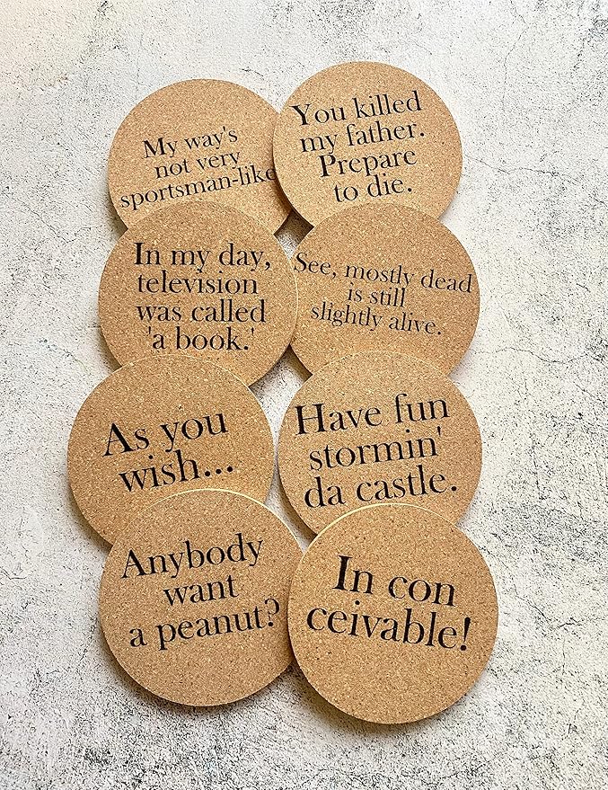 Set of Eight Princess Bride Quote Cork Coasters