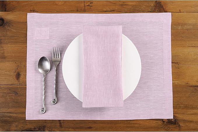 Solino Home Linen Placemats Set of 4 - Bubblegum Pink Placemats 14 x 19 Inch - 100% Pure Linen Table Mats for Valentines, Spring, Easter - Athena