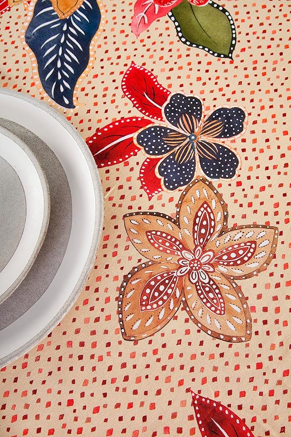 Maison d' Hermine Table Cloth Round Table 100% Cotton 69 Inches Fall Tablecloth Reusable Everyday Use for Thanksgiving Christmas Decorations Dining Farmhouse Party (Kalahari)
