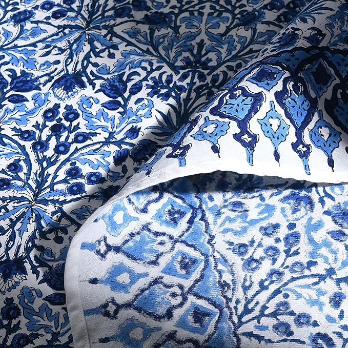 Ridhi Block Print Round Dark Royal Blue Reusable Tablecloth 100% Cotton 110" Inch Decorative Table Cover eveyday Dining, Home, Party, Wedding, Farmhouse Gift for Spring, Easter, Valentine