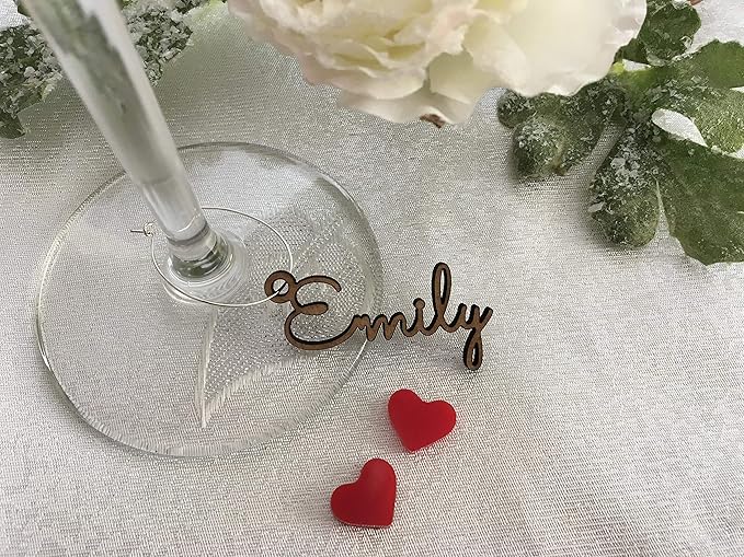 Personalized Wine Glass Charms, Custom Name Drink Markers, Place Setting Name Tags, Acrylic and Wood Material