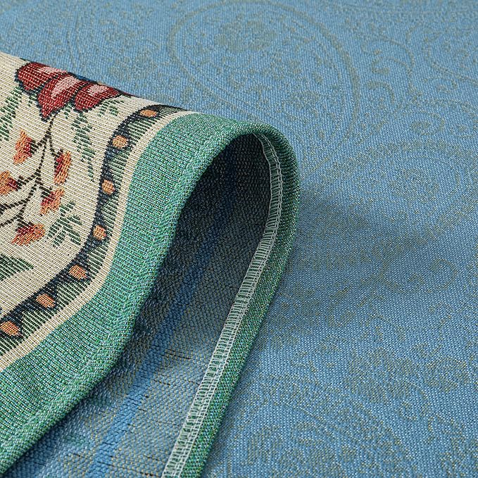 Dimatic Cotton Linen Rectangular Botanical Pattern Tablecloth for Kitchen, Dining Table, Picnic, Party Holiday Decoration Table Cover, Blue 55 x 86 Inches